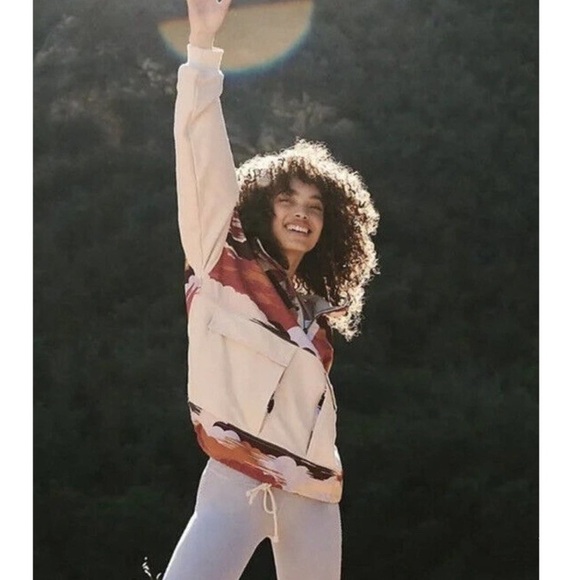 Free People Jackets & Blazers - Free People Movement Cream and Red Utility Jacket with Stand-Up Collar